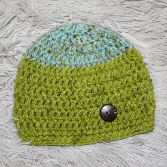 Aqua and Lime 0-3 Month Crochet hat - Picture 3 of 4